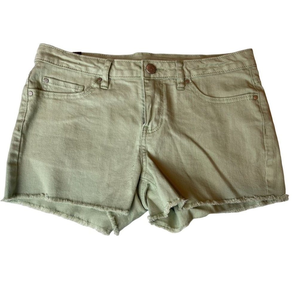 LC Lauren Conrad Womens Cut Off Jeans Shorts Stretch Mid Rise Green Size 4